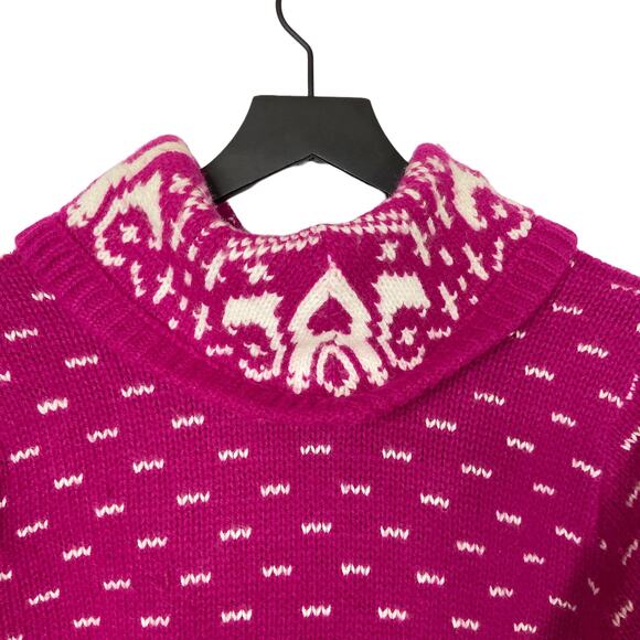 Vintage Chunky Knit Sweater Hampton Knitting Mills Olympic Pink Fair Isle Medium - Picture 5 of 7